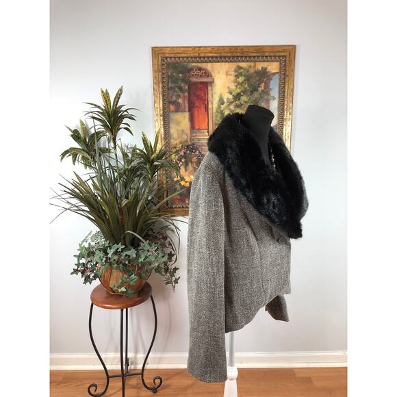 Apt. 9 Black White Tweed Blazer Jacket Removable Faux Fur Collar Single Button - Picture 3 of 9